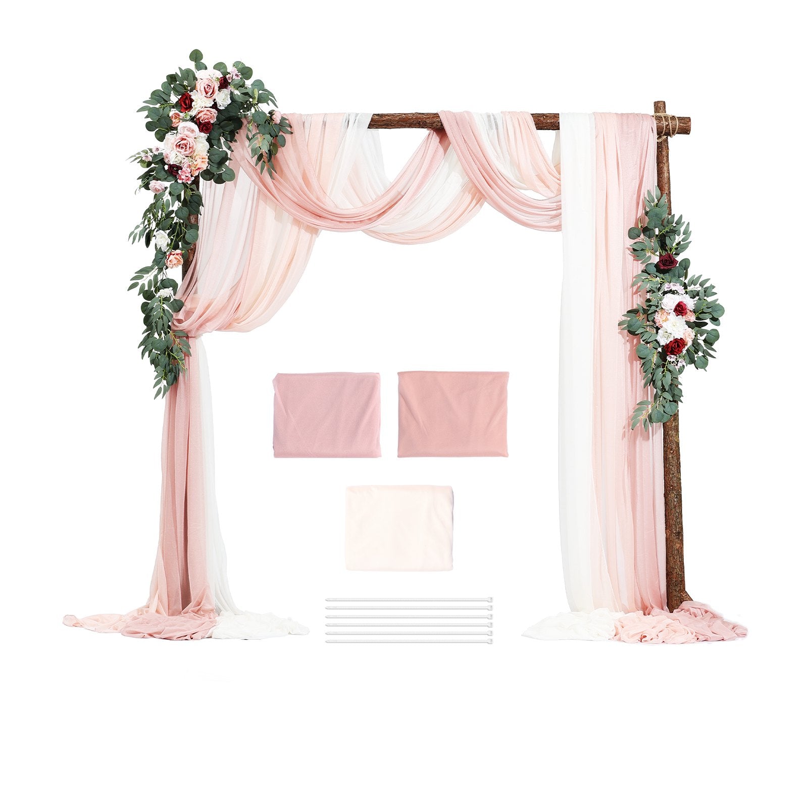 Artificial Wedding Arch Flowers Kit, Pink 5-Pack with Drapes for Ceremony Decor