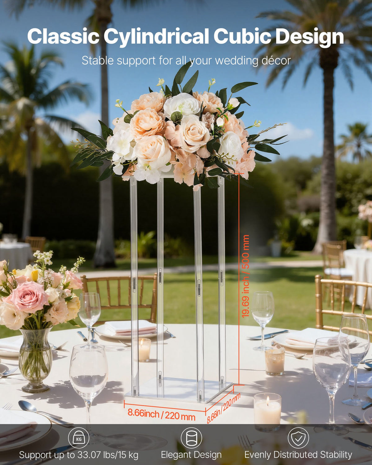 Wedding Flower Stand, 10PCS 50cm Column Floral Stands with Acrylic Laminate Rack