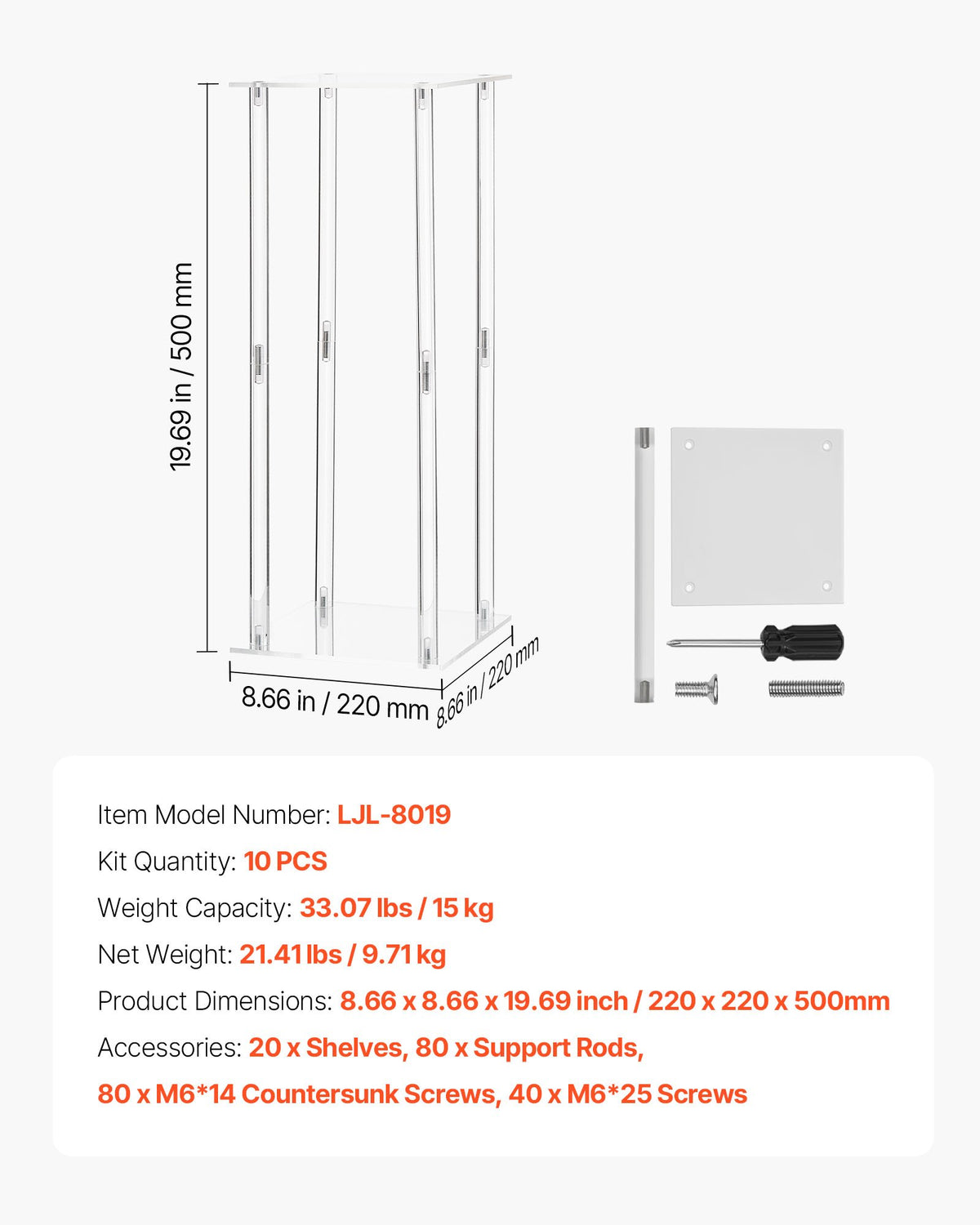 Wedding Flower Stand, 10PCS 50cm Column Floral Stands with Acrylic Laminate Rack