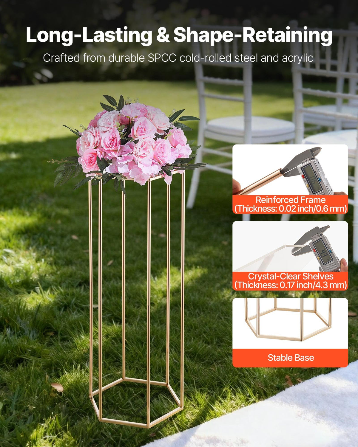 Wedding Flower Stand 10PCS 80cm Acrylic Hexagonal Gold Floral Centerpiece Stand