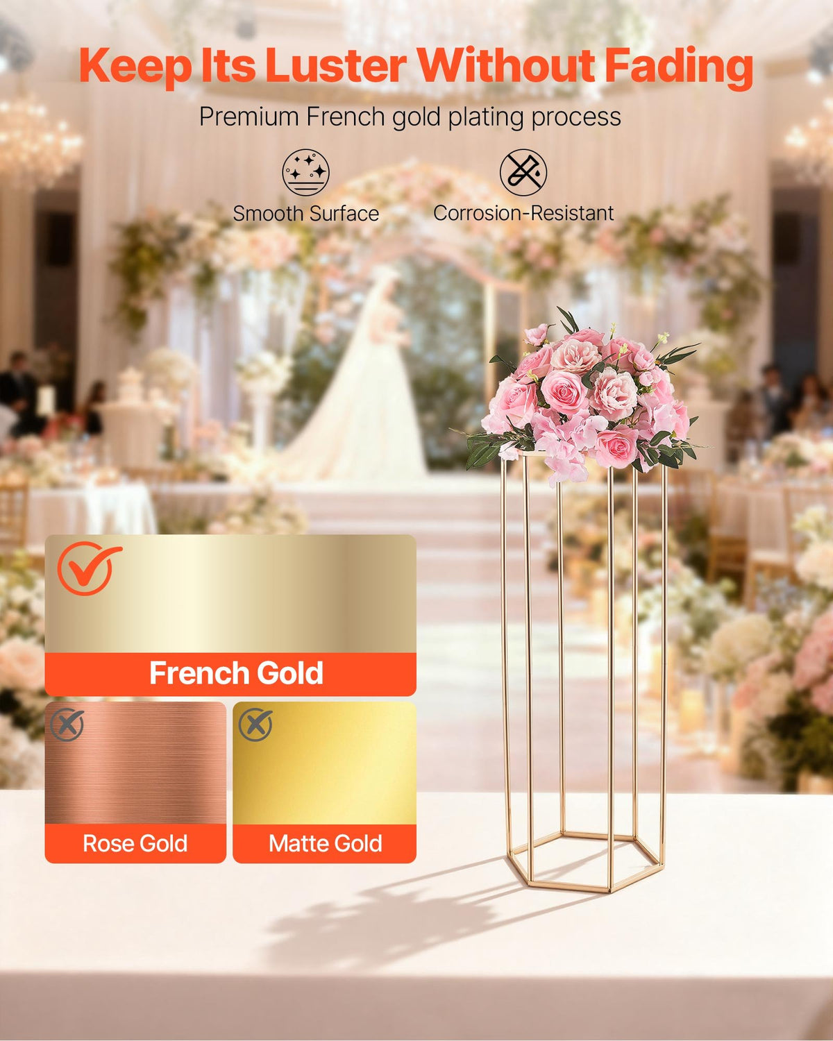 Wedding Flower Stand 10PCS 80cm Acrylic Hexagonal Gold Floral Centerpiece Stand