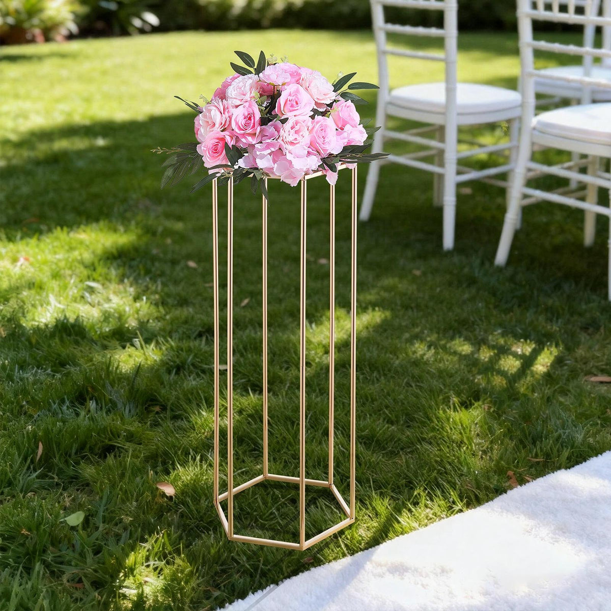 Wedding Flower Stand 10PCS 80cm Acrylic Hexagonal Gold Floral Centerpiece Stand