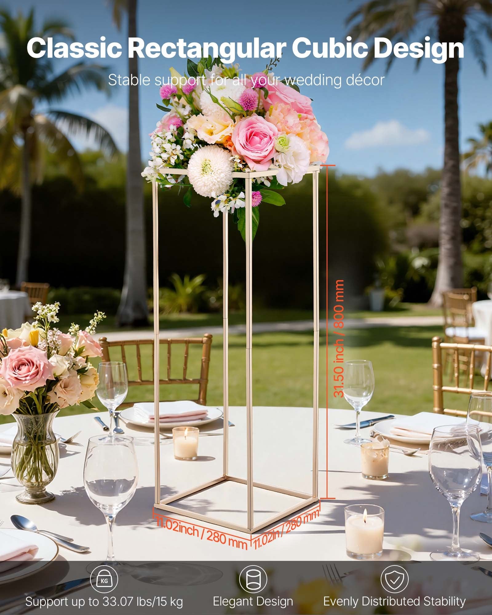 Wedding Flower Stand 10PCS 80cm Column Hidden Screw Rectangular Gold Stand