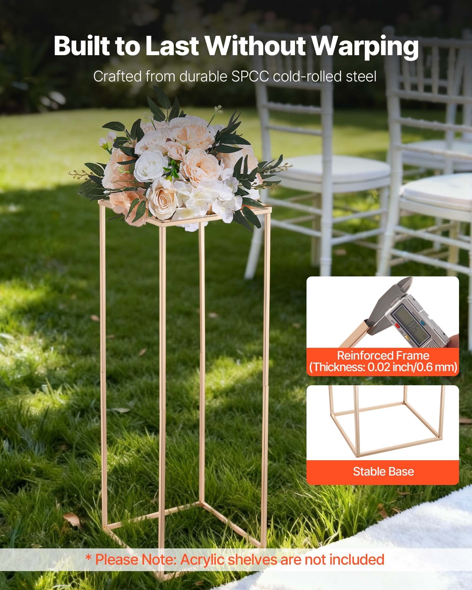 Wedding Flower Stand 10PCS 80cm Column Hidden Screw Rectangular Gold Stand