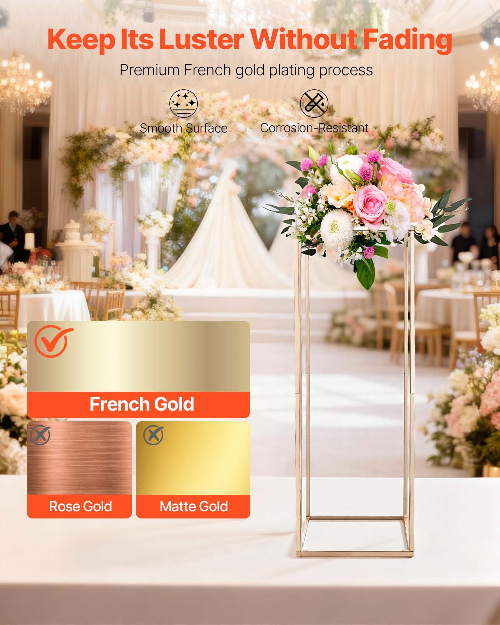 Wedding Flower Stand 10PCS 80cm Column Hidden Screw Rectangular Gold Stand