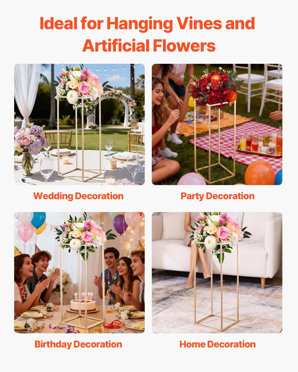 Wedding Flower Stand 10PCS 80cm Column Hidden Screw Rectangular Gold Stand