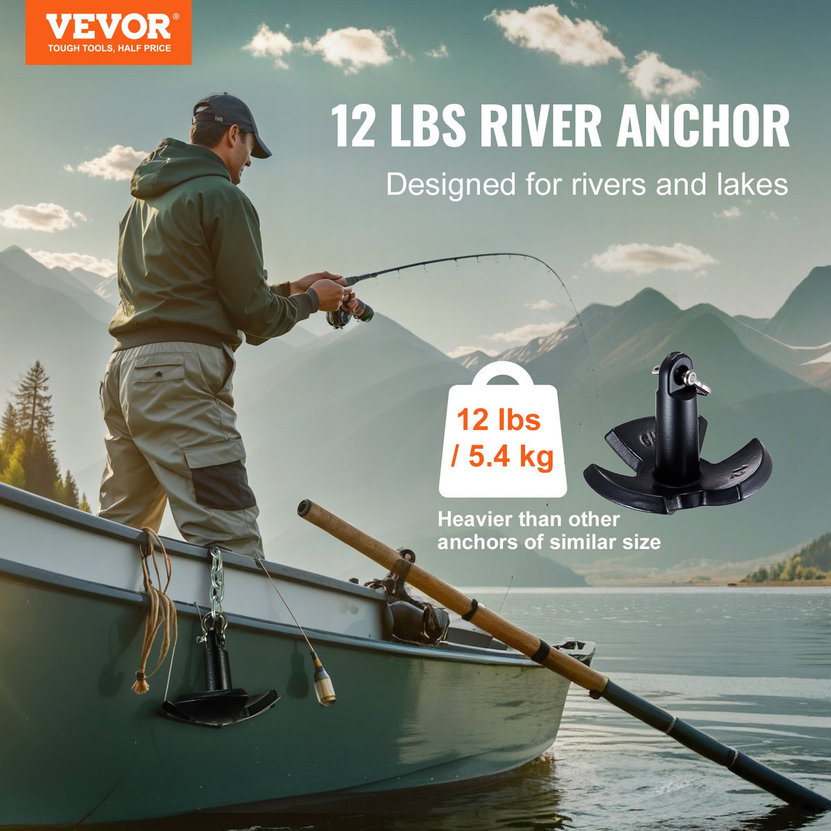 River Anchor 12 lbs Cast Iron Vinyl-Coated Mushroom Anchor with Shackle