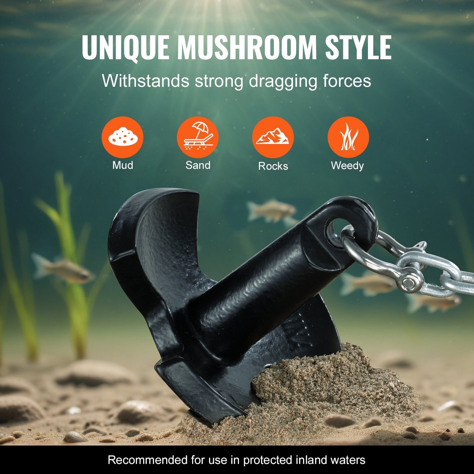 River Anchor 12 lbs Cast Iron Vinyl-Coated Mushroom Anchor with Shackle
