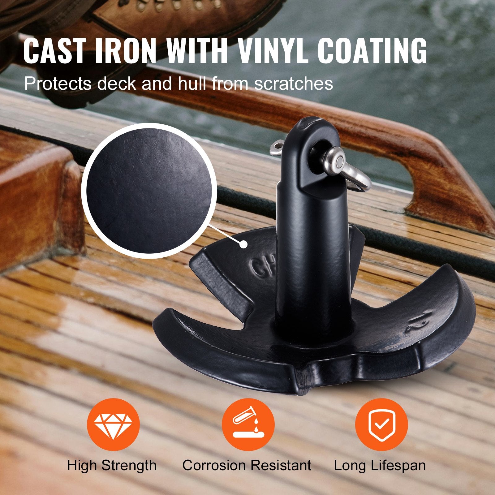 River Anchor 12 lbs Cast Iron Vinyl-Coated Mushroom Anchor with Shackle