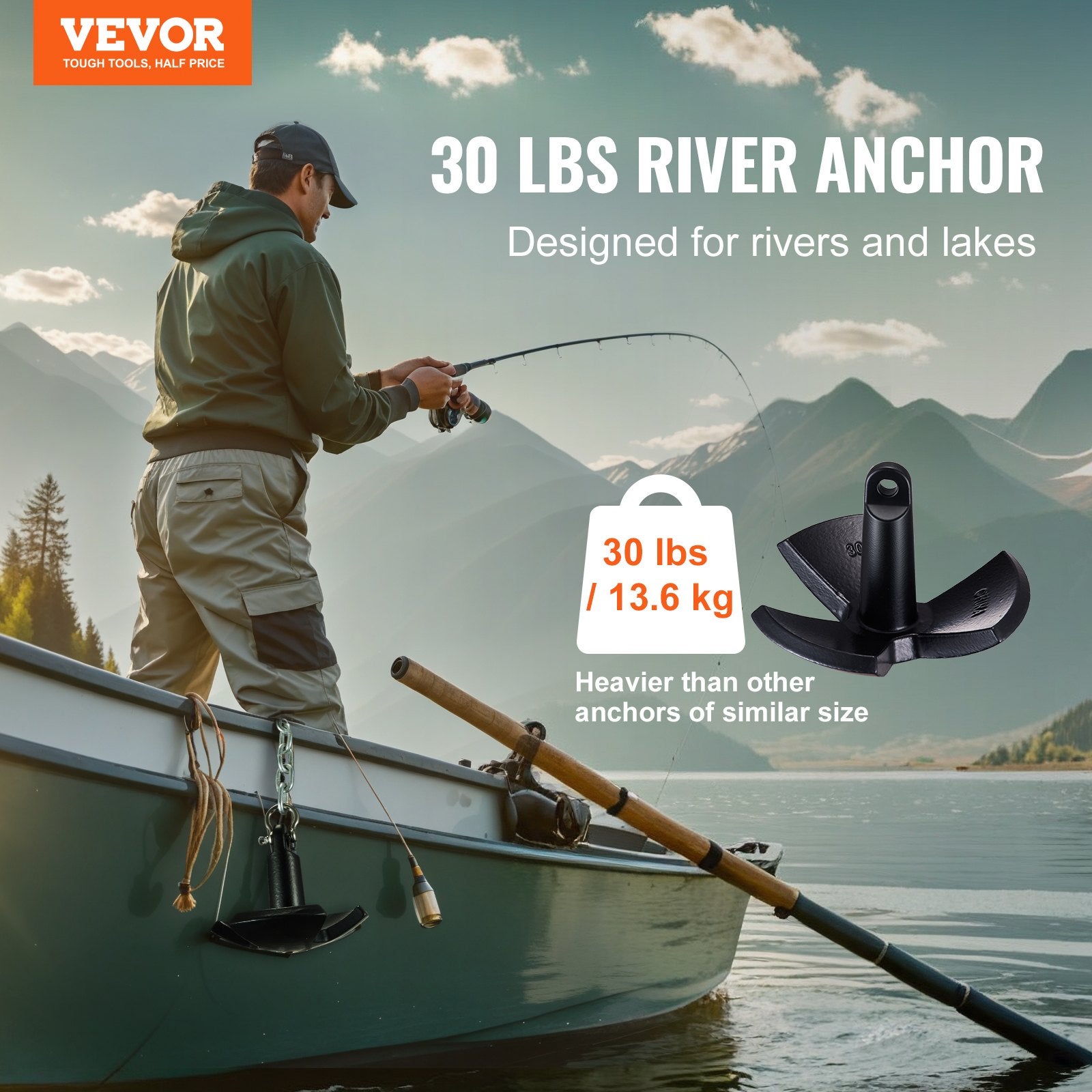 River Anchor 30 lbs Cast Iron Vinyl-Coated Mushroom Anchor for Boats Up to 30 ft