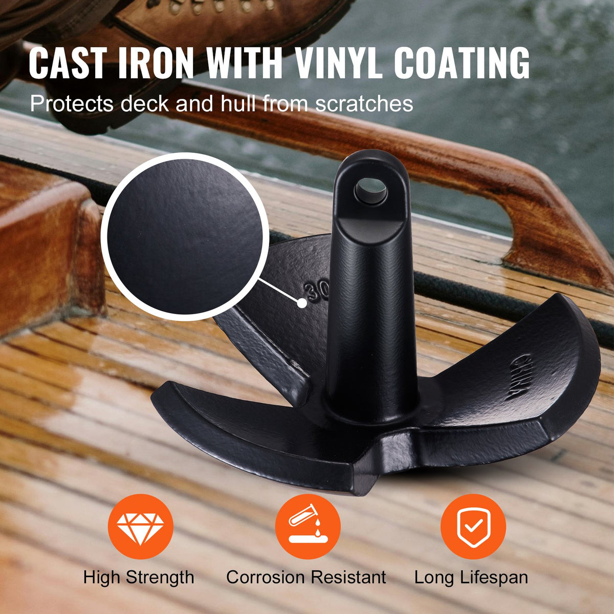 River Anchor 30 lbs Cast Iron Vinyl-Coated Mushroom Anchor for Boats Up to 30 ft