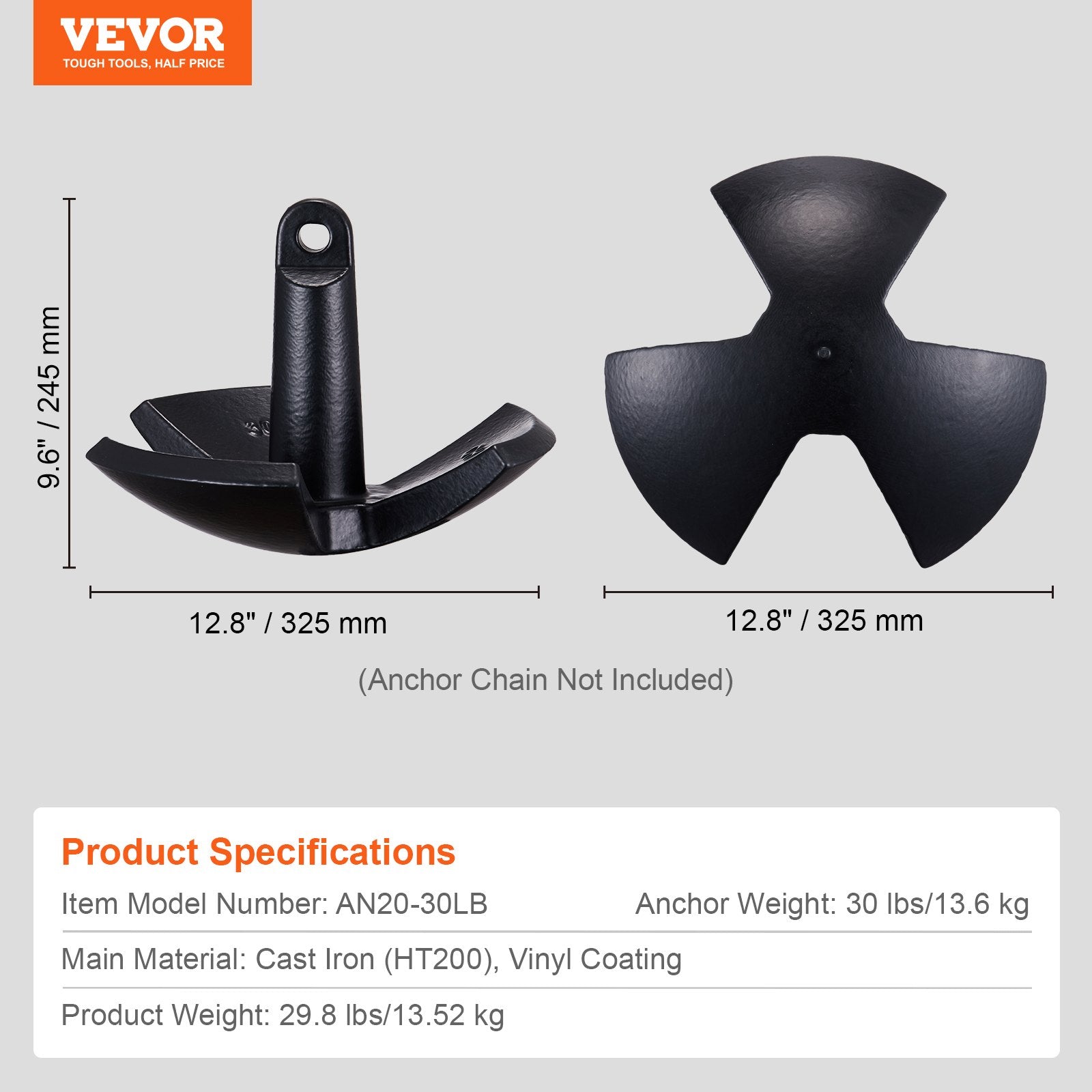 River Anchor 30 lbs Cast Iron Vinyl-Coated Mushroom Anchor for Boats Up to 30 ft