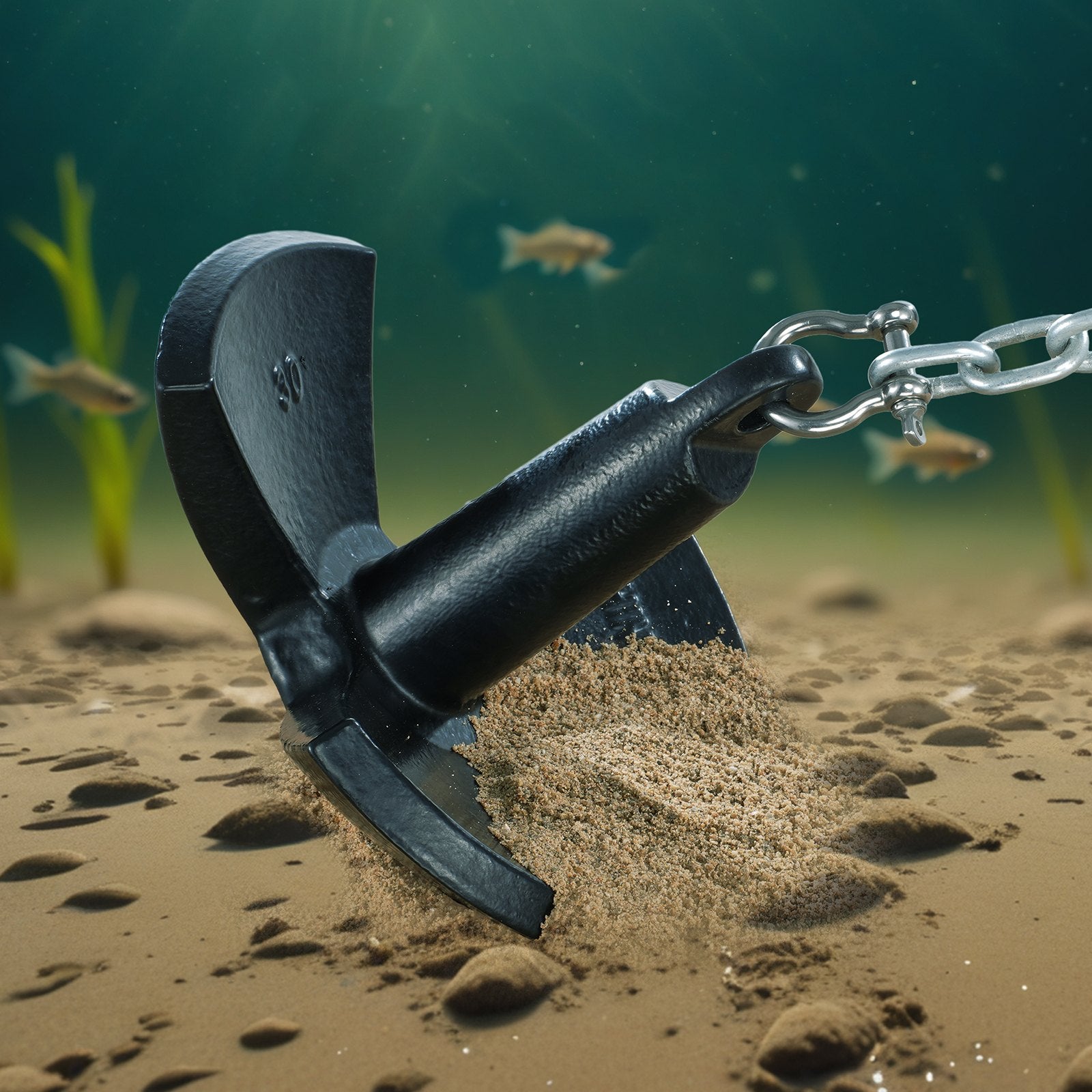 River Anchor 30 lbs Cast Iron Vinyl-Coated Mushroom Anchor for Boats Up to 30 ft