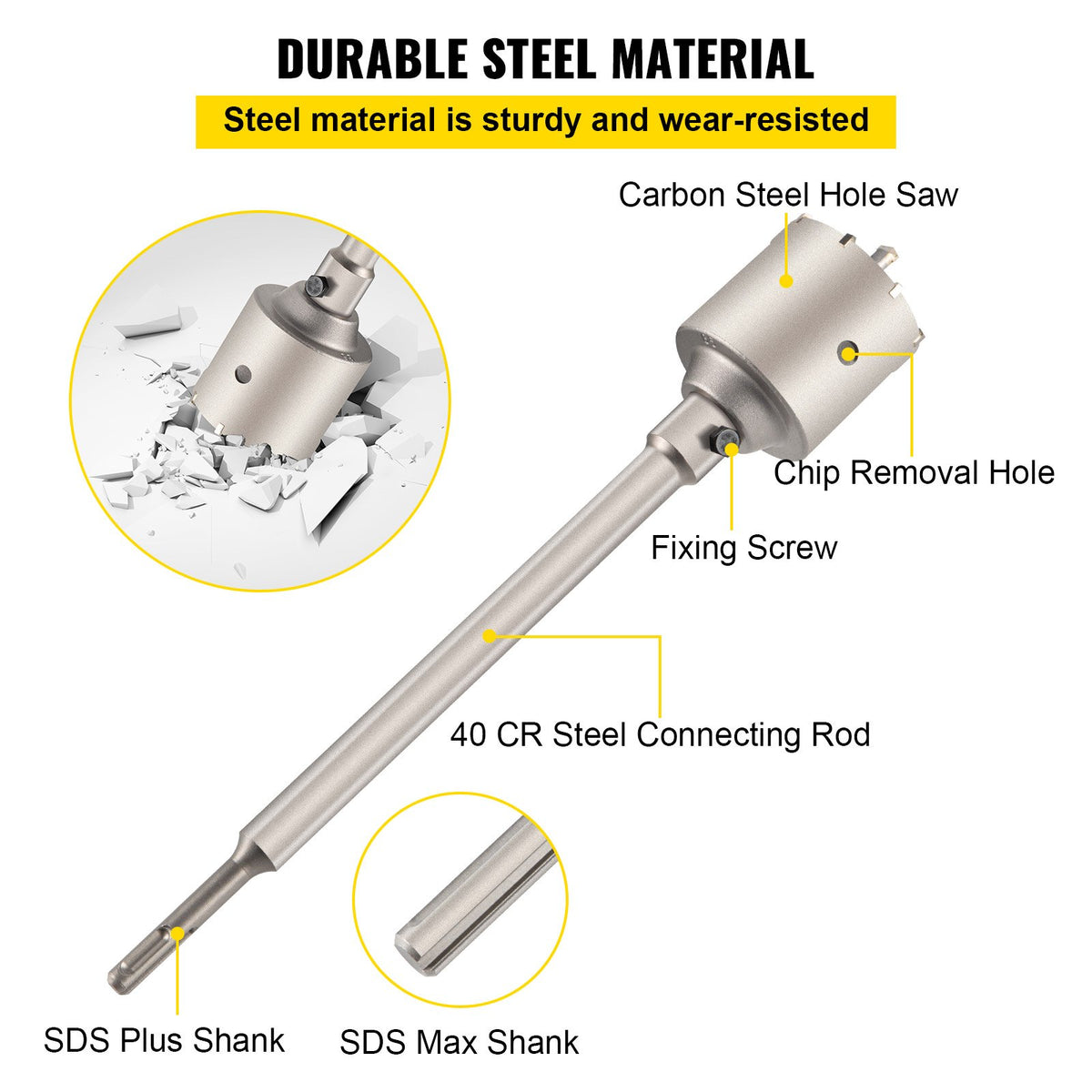 Concrete Hole Saw Kit, Wall Hole Opener 30-100mm SDS Plus or SDS Max Shank