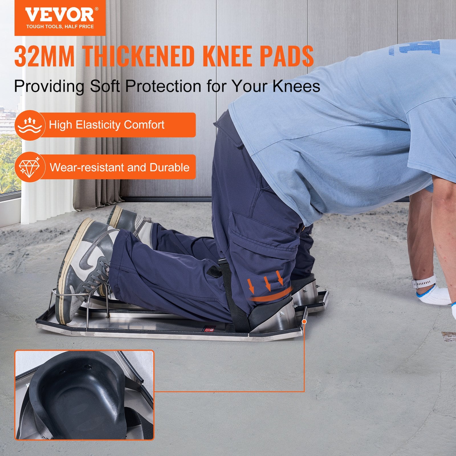 Concrete Knee Boards Stainless Steel 28x8" 2 Pairs Sliders Knee Pads Straps
