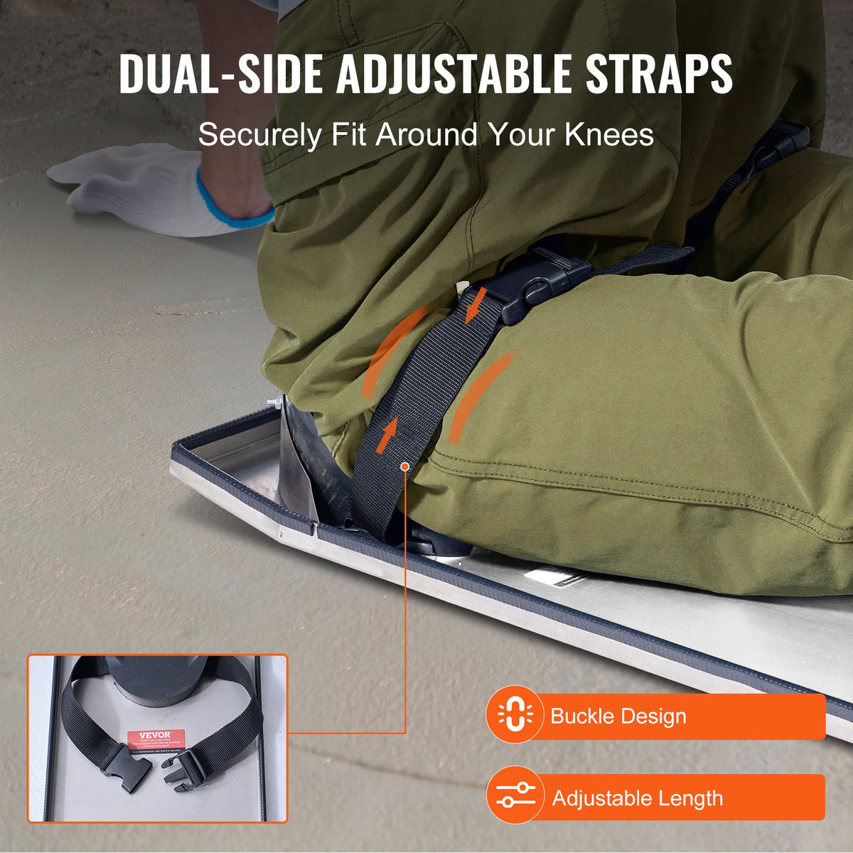 Concrete Knee Boards Stainless Steel 28x8" 2 Pairs Sliders Knee Pads Straps