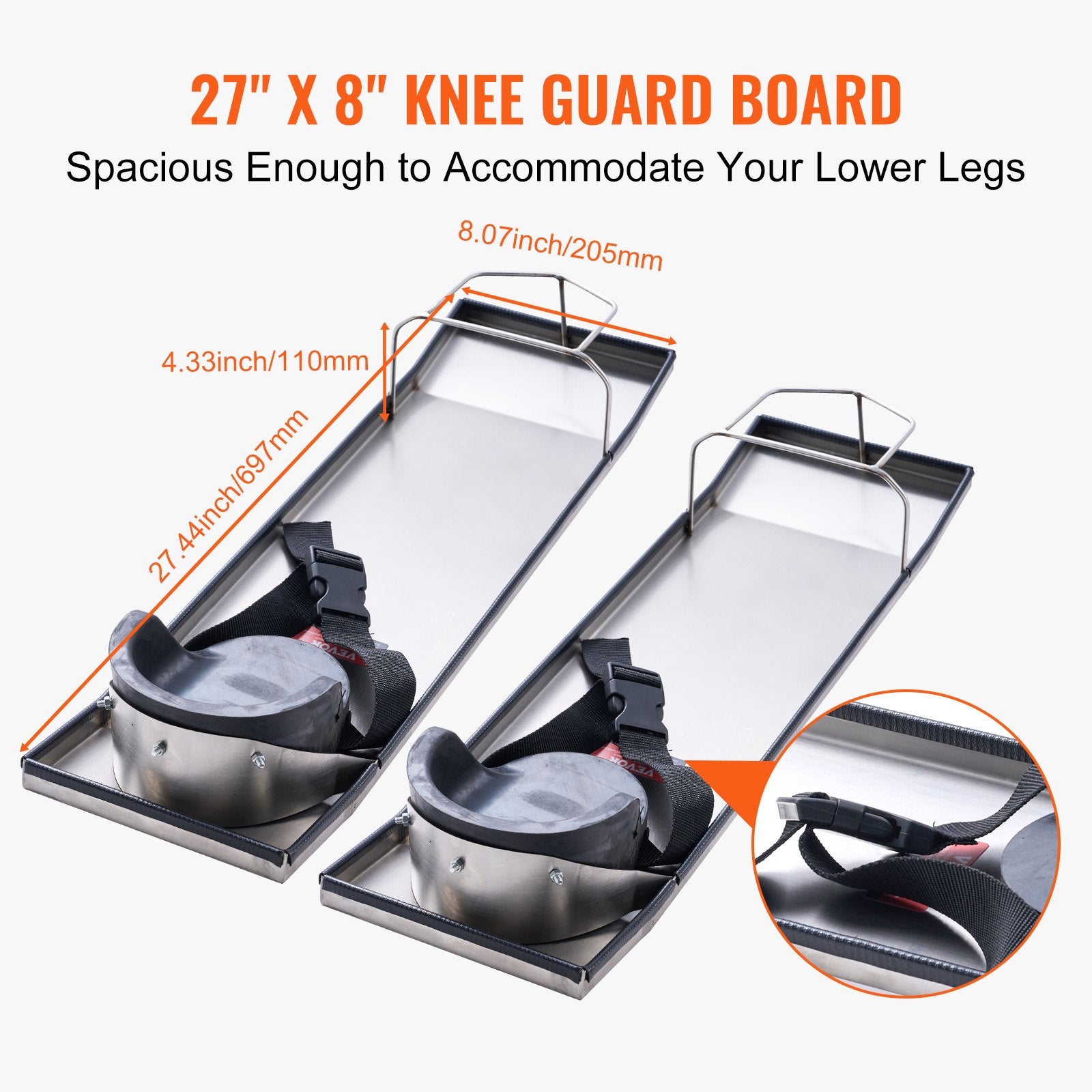 Concrete Knee Boards Stainless Steel 28x8" 2 Pairs Sliders Knee Pads Straps