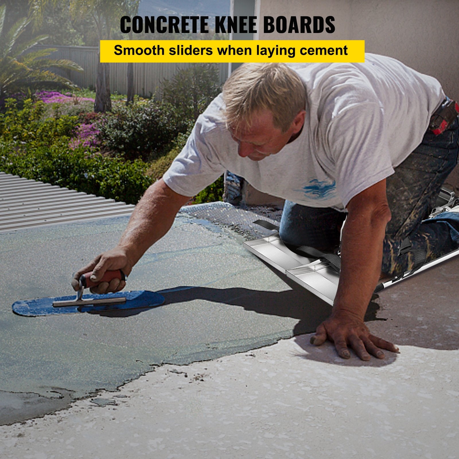 Concrete Knee Boards 70x20cm Stainless Steel Sliders Pair with Straps for Cement