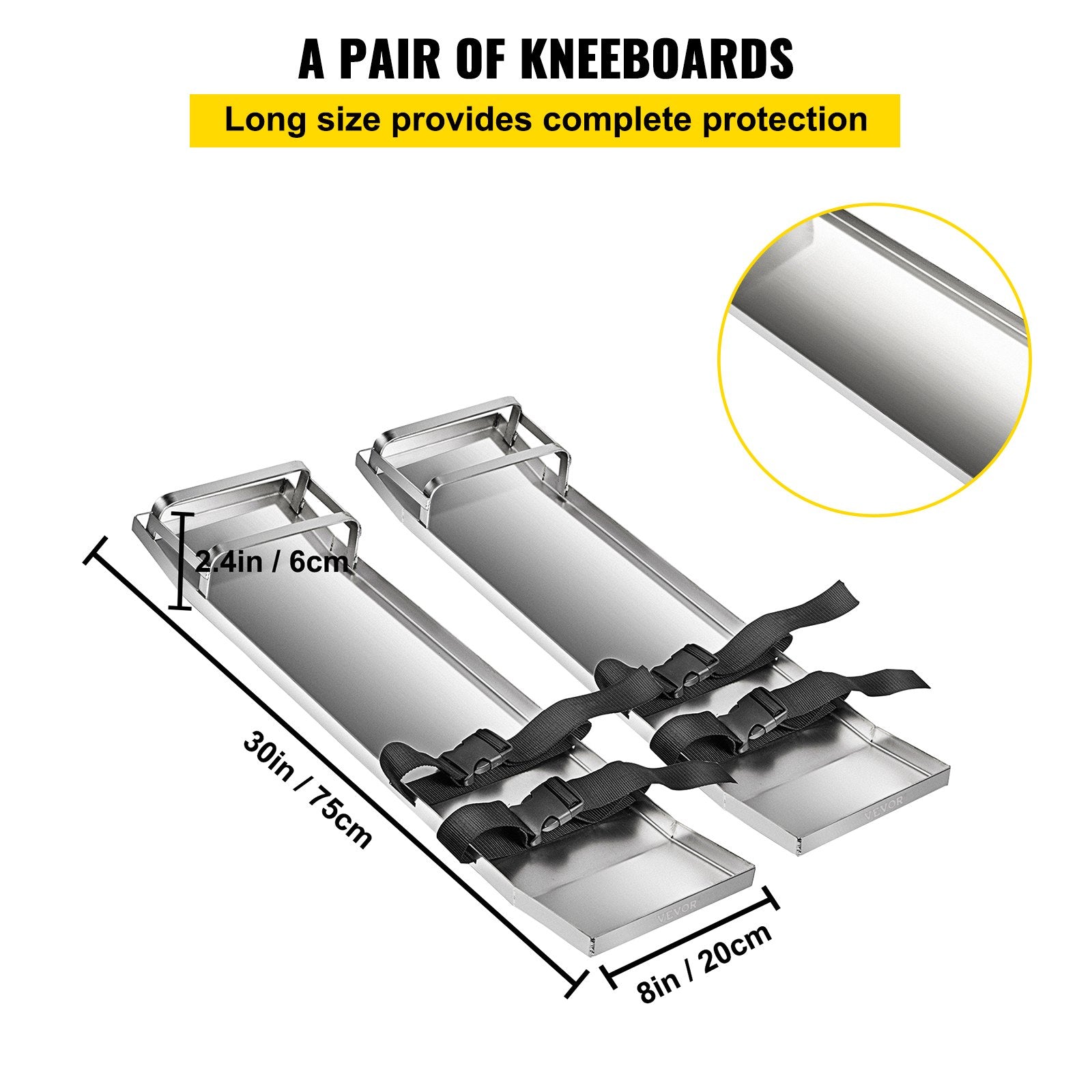 Concrete Knee Boards 70x20cm Stainless Steel Sliders Pair with Straps for Cement