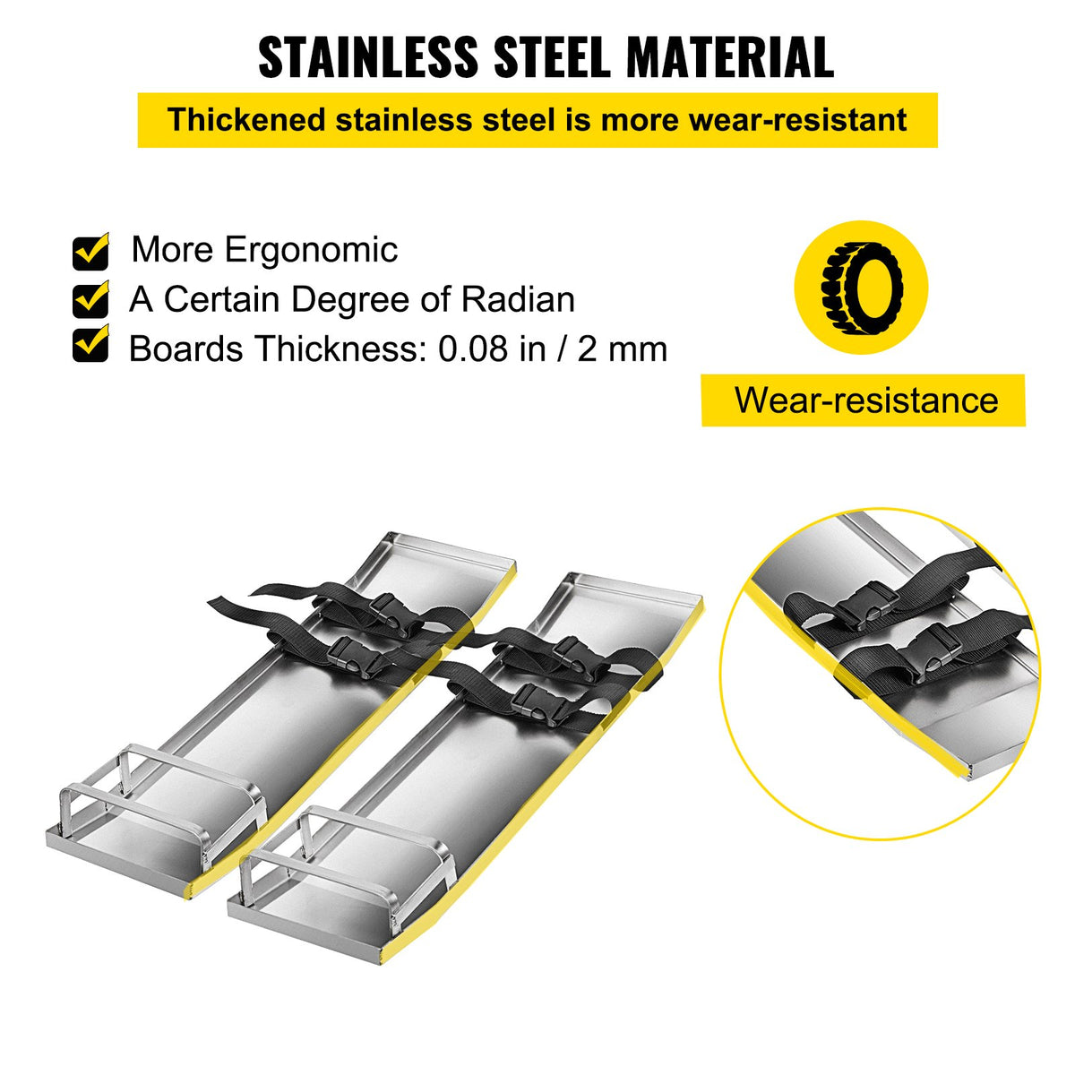 Concrete Knee Boards 70x20cm Stainless Steel Sliders Pair with Straps for Cement