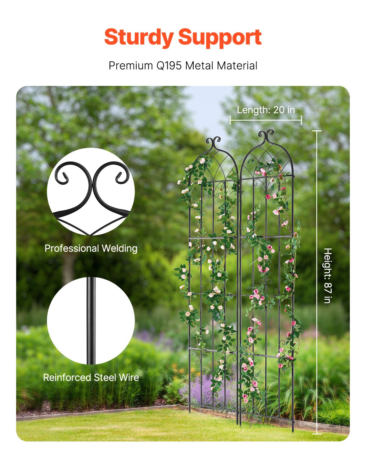 2-Pack Garden Trellis 87 x 20 in for Climbing Plants Rustproof Metal Support