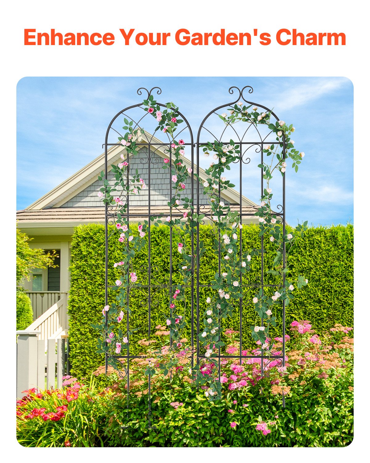 2-Pack Garden Trellis 87 x 20 in for Climbing Plants Rustproof Metal Support