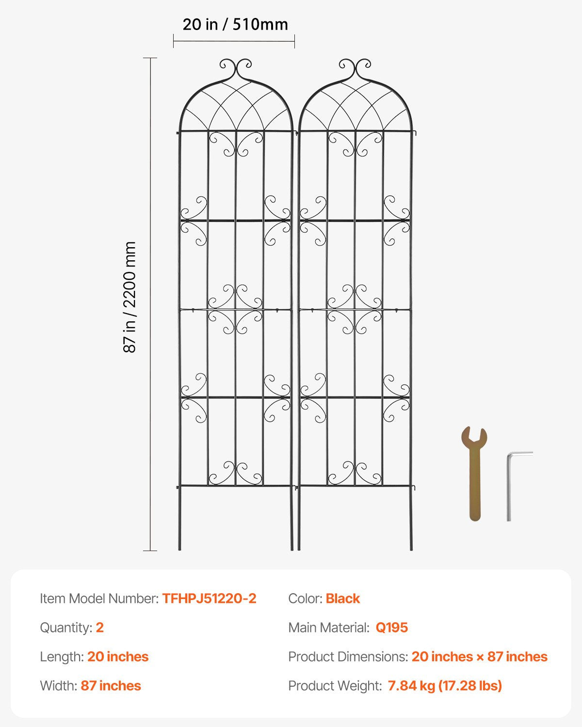 2-Pack Garden Trellis 87 x 20 in for Climbing Plants Rustproof Metal Support