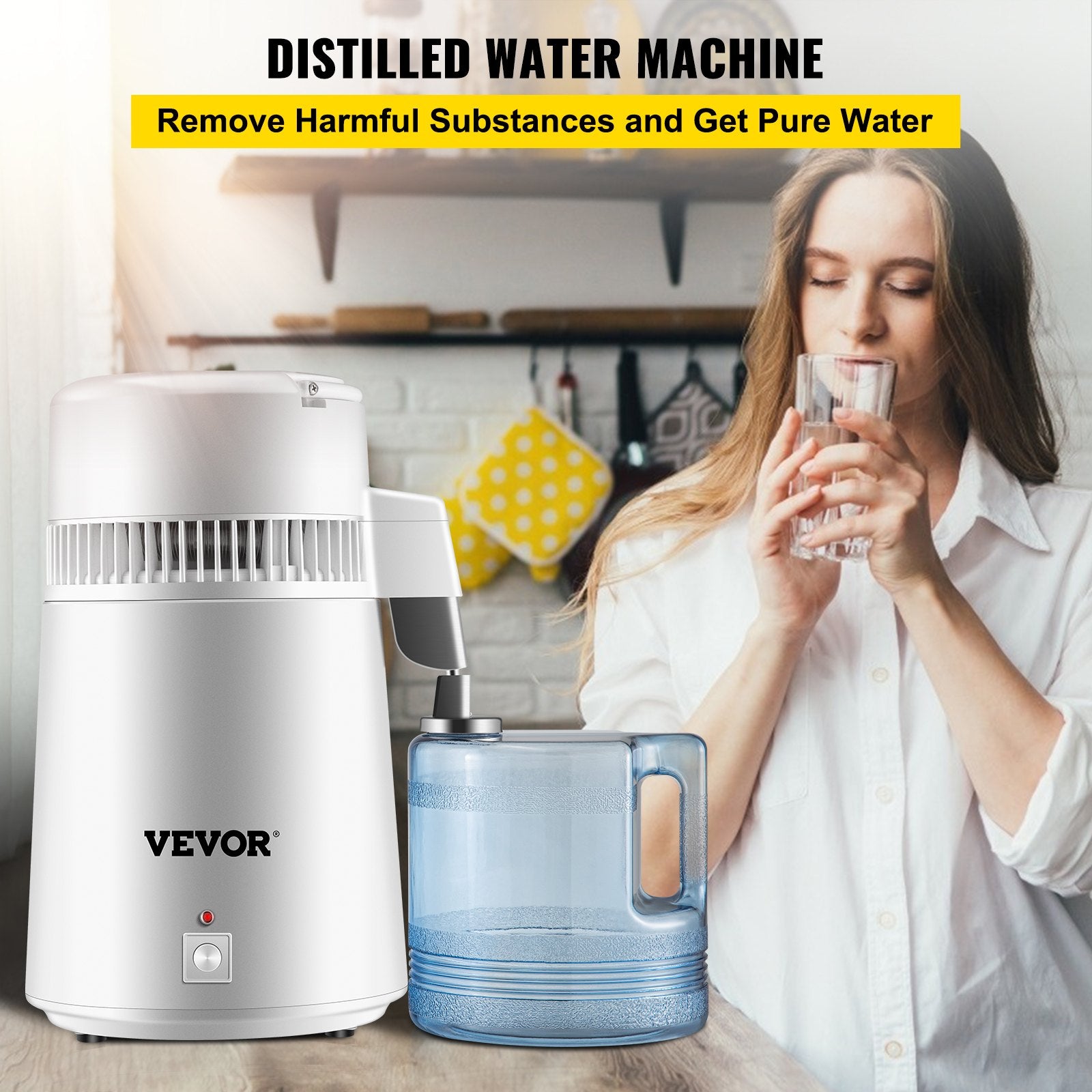 Pure Water Distiller 4L Stainless Steel 750W Water Purifier with Bottle White