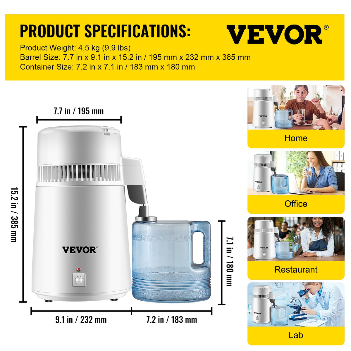 Pure Water Distiller 4L Stainless Steel 750W Water Purifier with Bottle White
