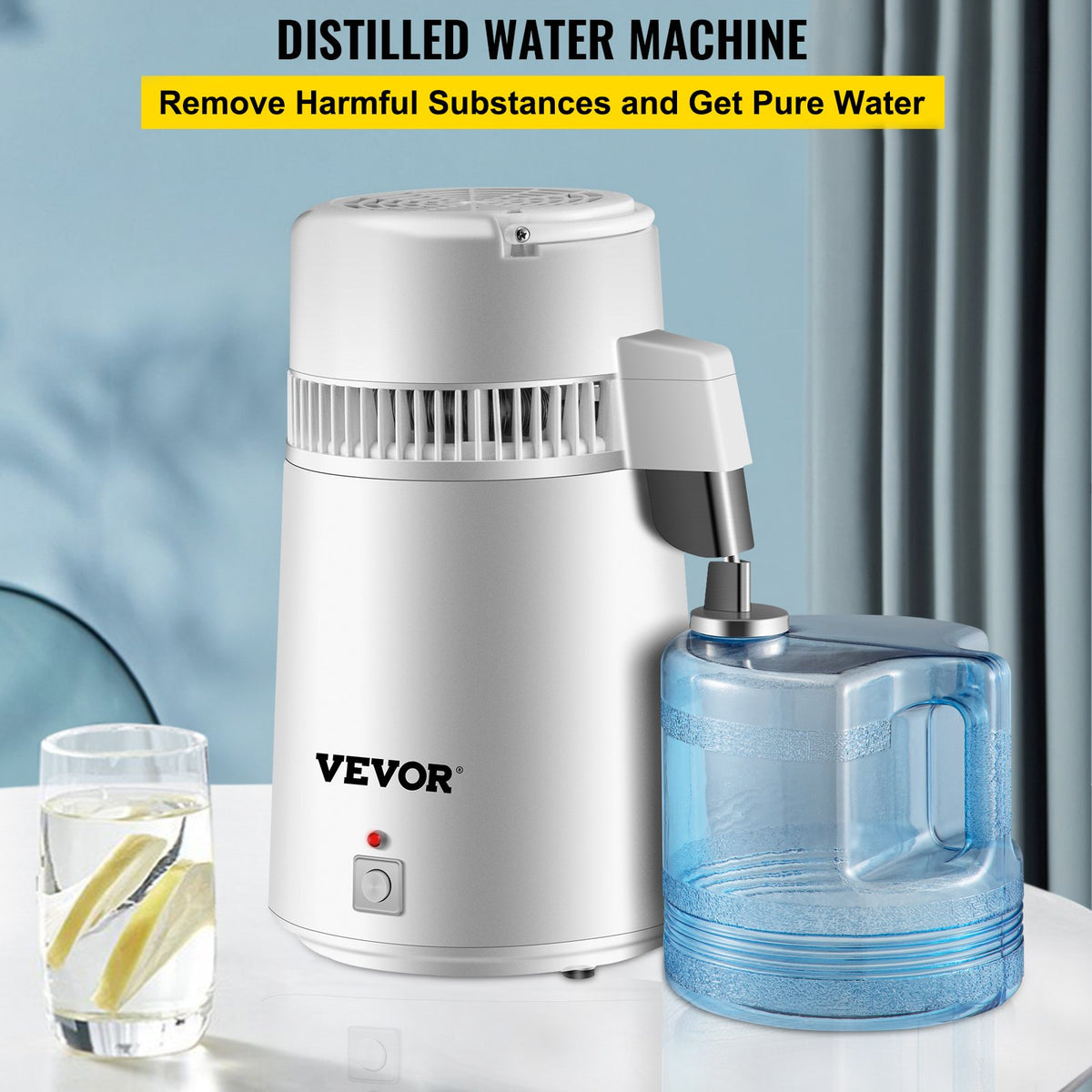 Pure Water Distiller 4L Stainless Steel 750W Water Purifier with Bottle White