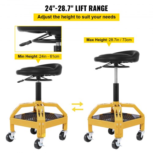 Adjustable Rolling Garage Stool Mechanic Seat with Tool Tray 360° Swivel Wheels