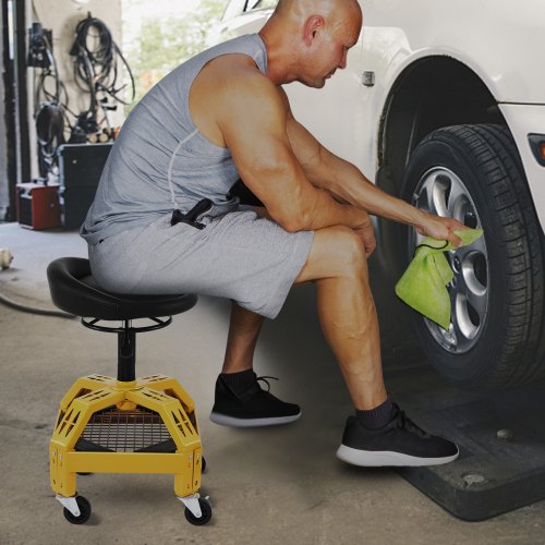 Adjustable Rolling Garage Stool Mechanic Seat with Tool Tray 360° Swivel Wheels