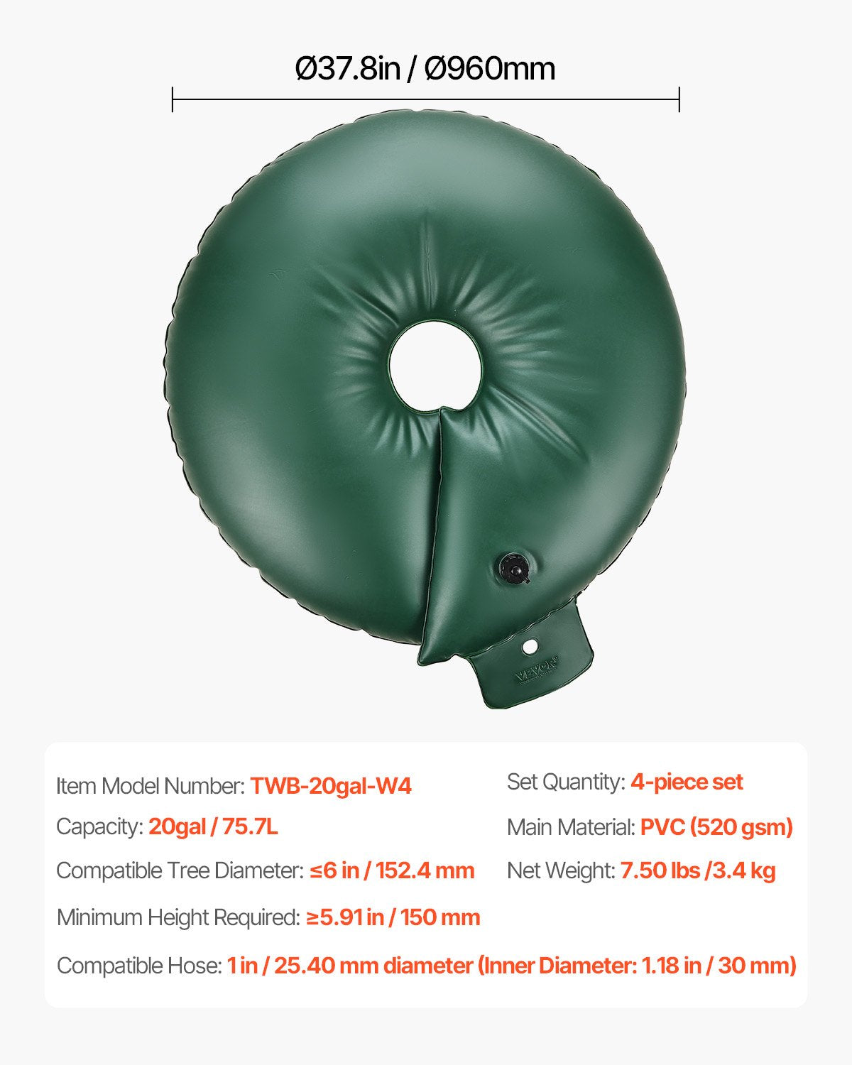 Set of 4 Tree Watering Ring Slow Release Irrigation Bag for Gardening