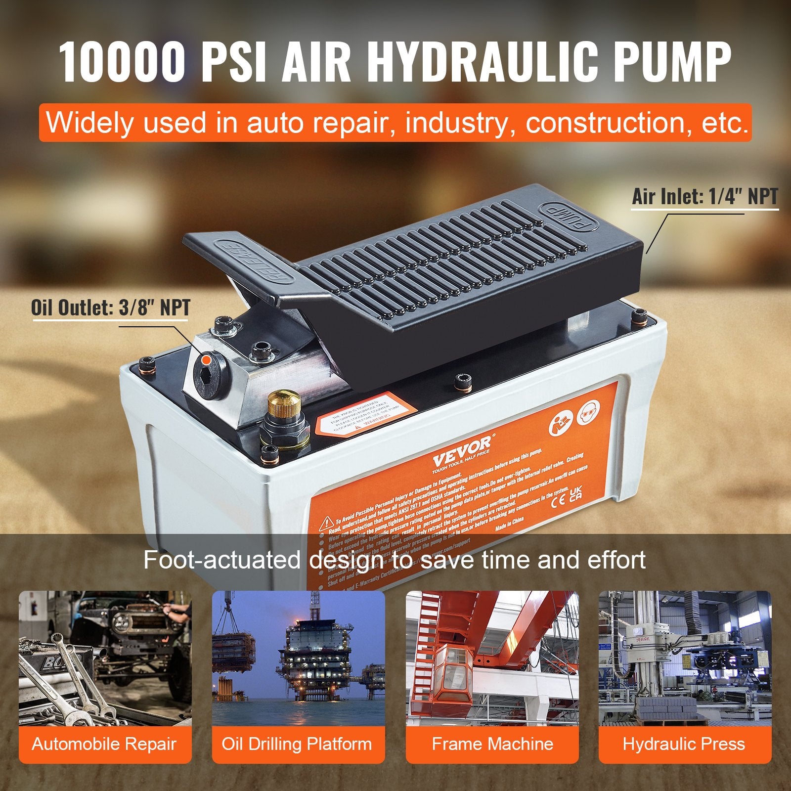 10,000 PSI Air Hydraulic Pump 1/2 Gal Reservoir Foot Treadle for Auto Body