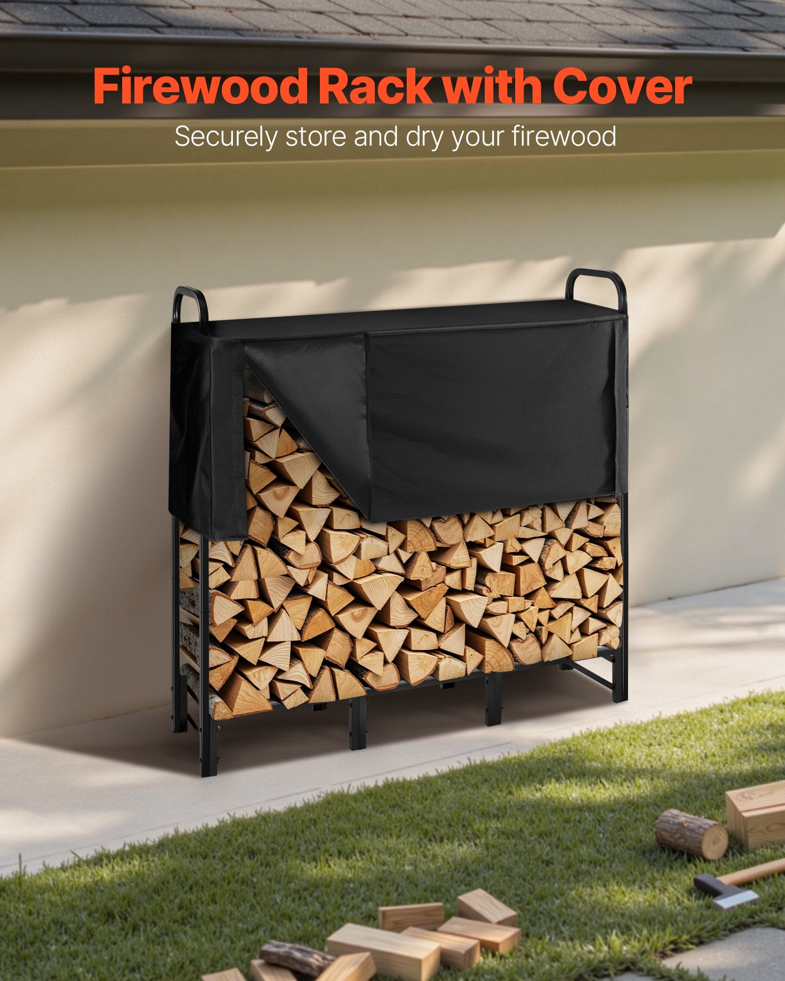Firewood Rack with Cover 1.22m Outdoor 400lb Top Covered Powder-Coated
