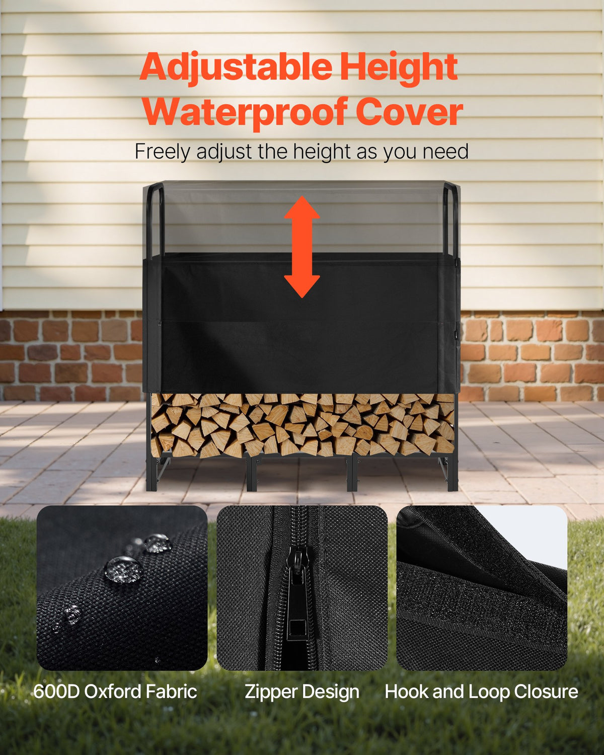 Firewood Rack with Cover 1.22m Outdoor 400lb Top Covered Powder-Coated