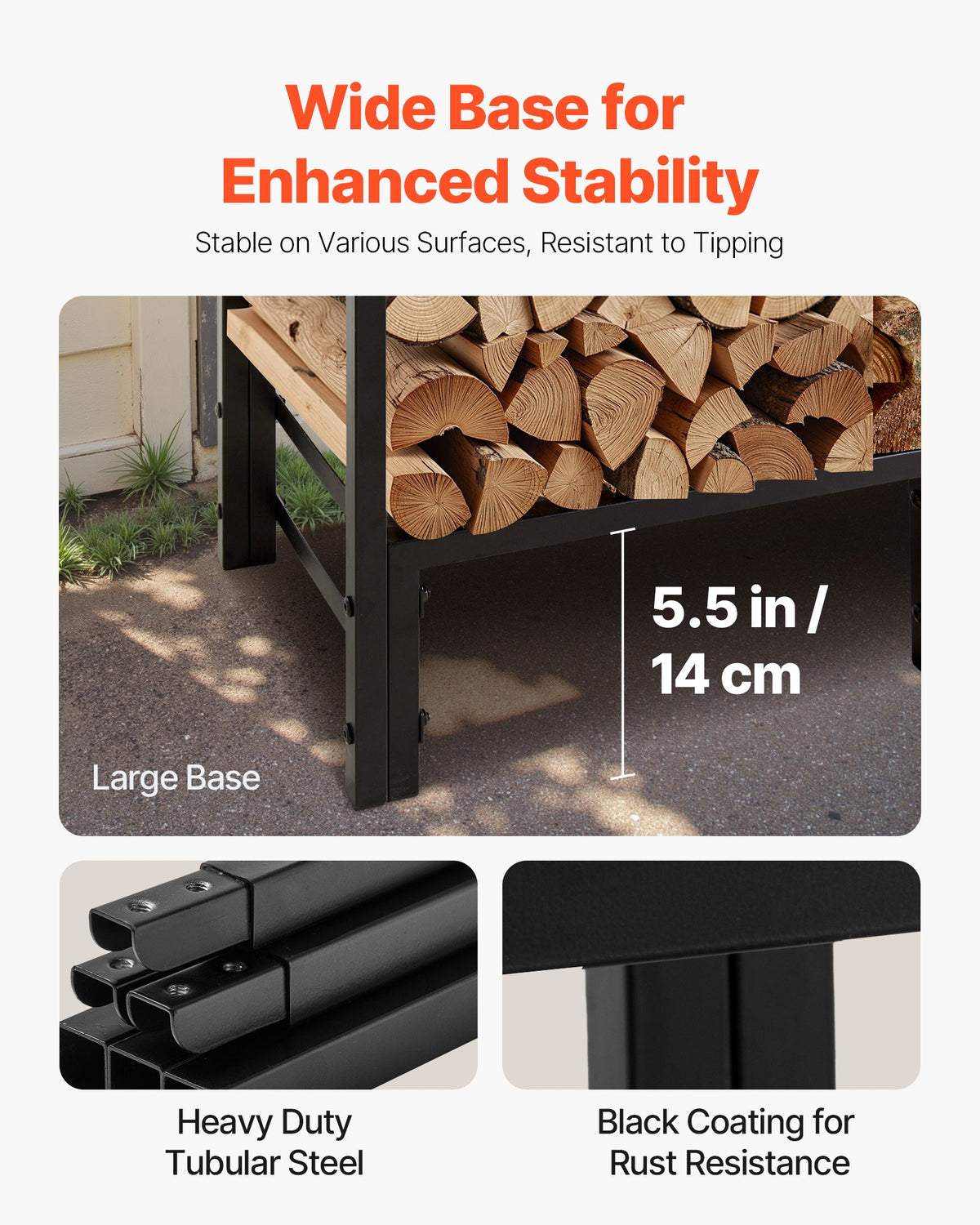 Firewood Rack with Cover 1.22m Outdoor 400lb Top Covered Powder-Coated