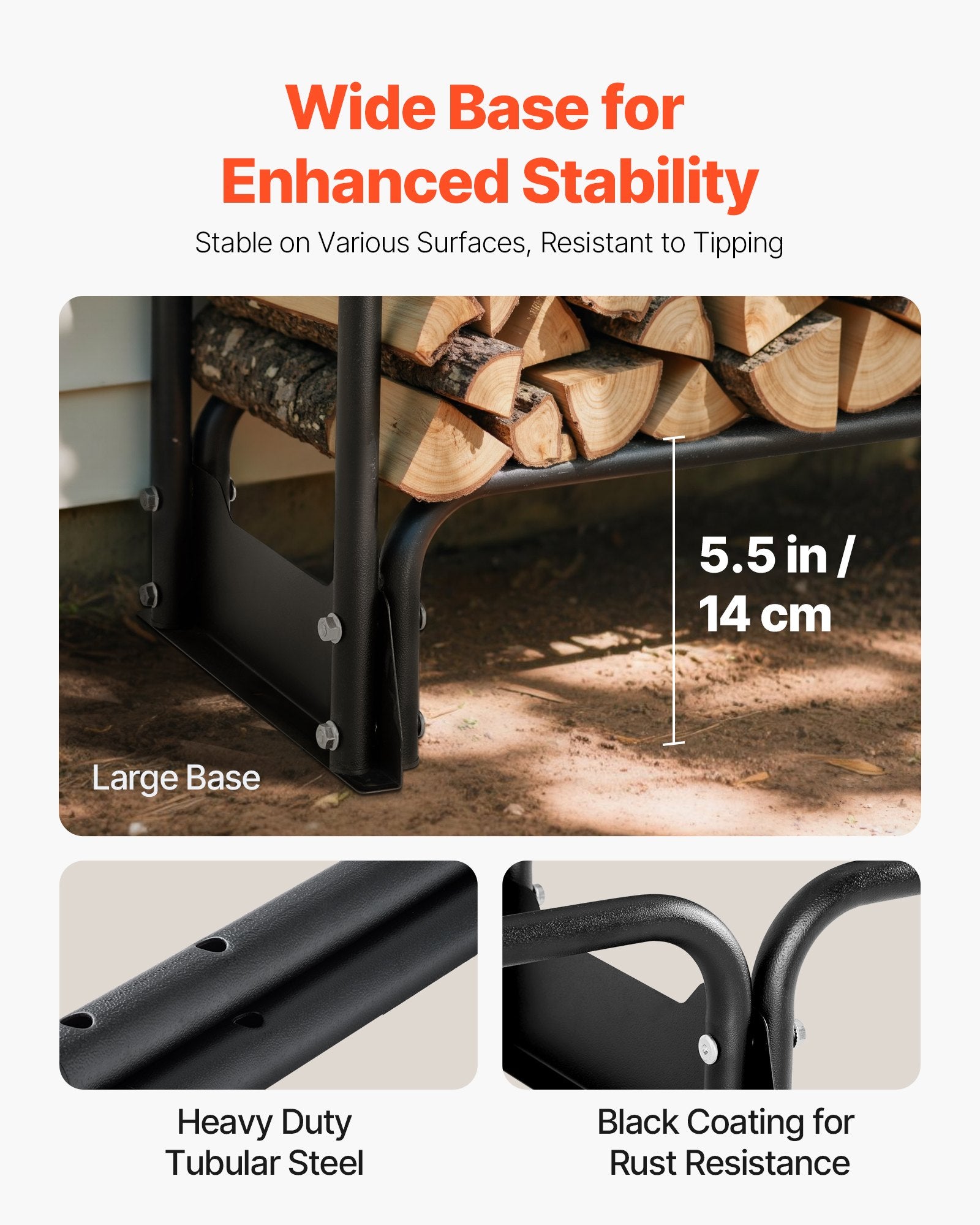 Firewood Rack with Waterproof Cover 2.57m Metal Log Holder 299kg Capacity