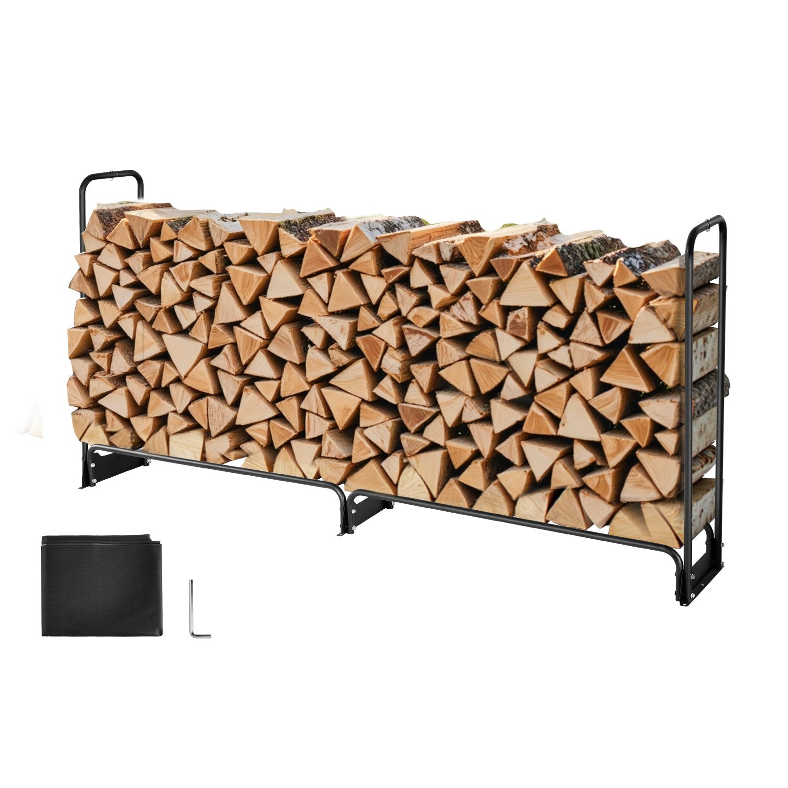 Firewood Rack with Waterproof Cover 2.57m Metal Log Holder 299kg Capacity