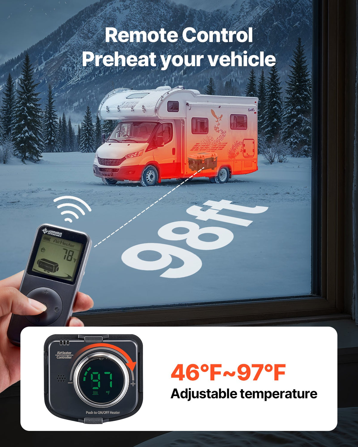 8KW Portable Diesel Air Heater 12V/24V LCD Remote Fast Heating 4L Tank Low Noise