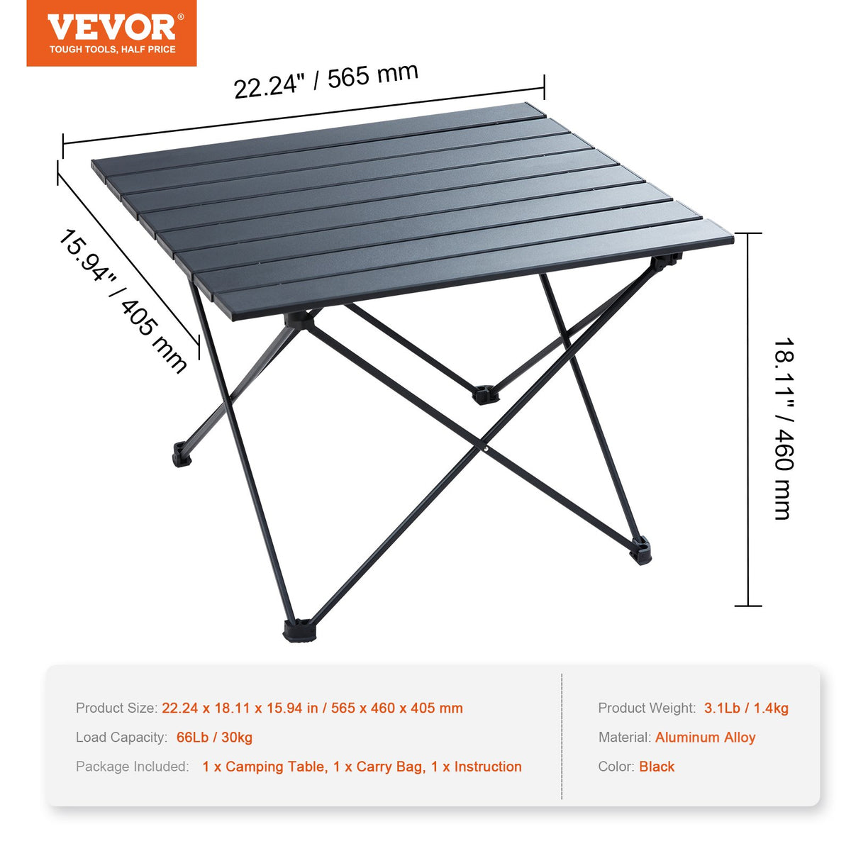 Folding Camping Table 22.2x15.9" Portable Aluminum Alloy Fold-Up Bag