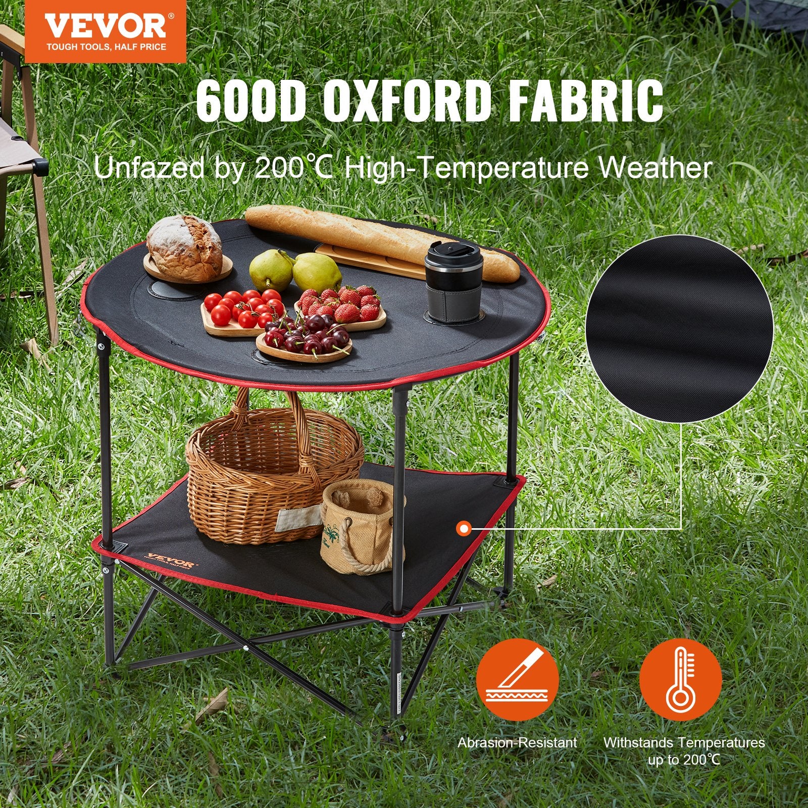 Folding Camping Table 28.3x24" Portable Steel Oxford Fold-Up with Bag