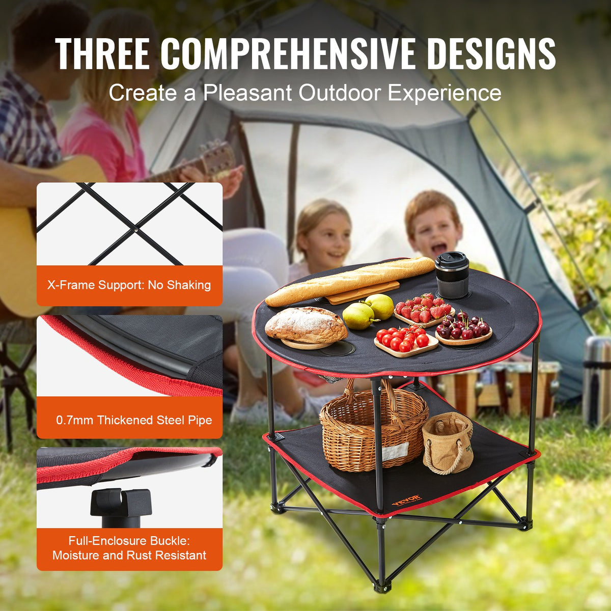 Folding Camping Table 28.3x24" Portable Steel Oxford Fold-Up with Bag