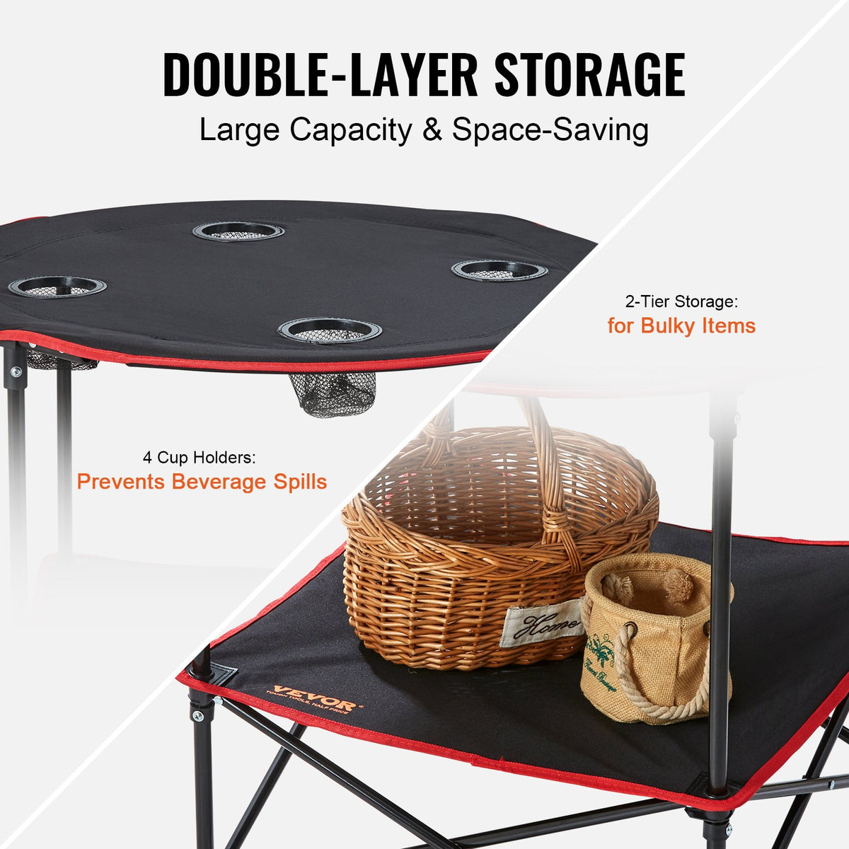 Folding Camping Table 28.3x24" Portable Steel Oxford Fold-Up with Bag