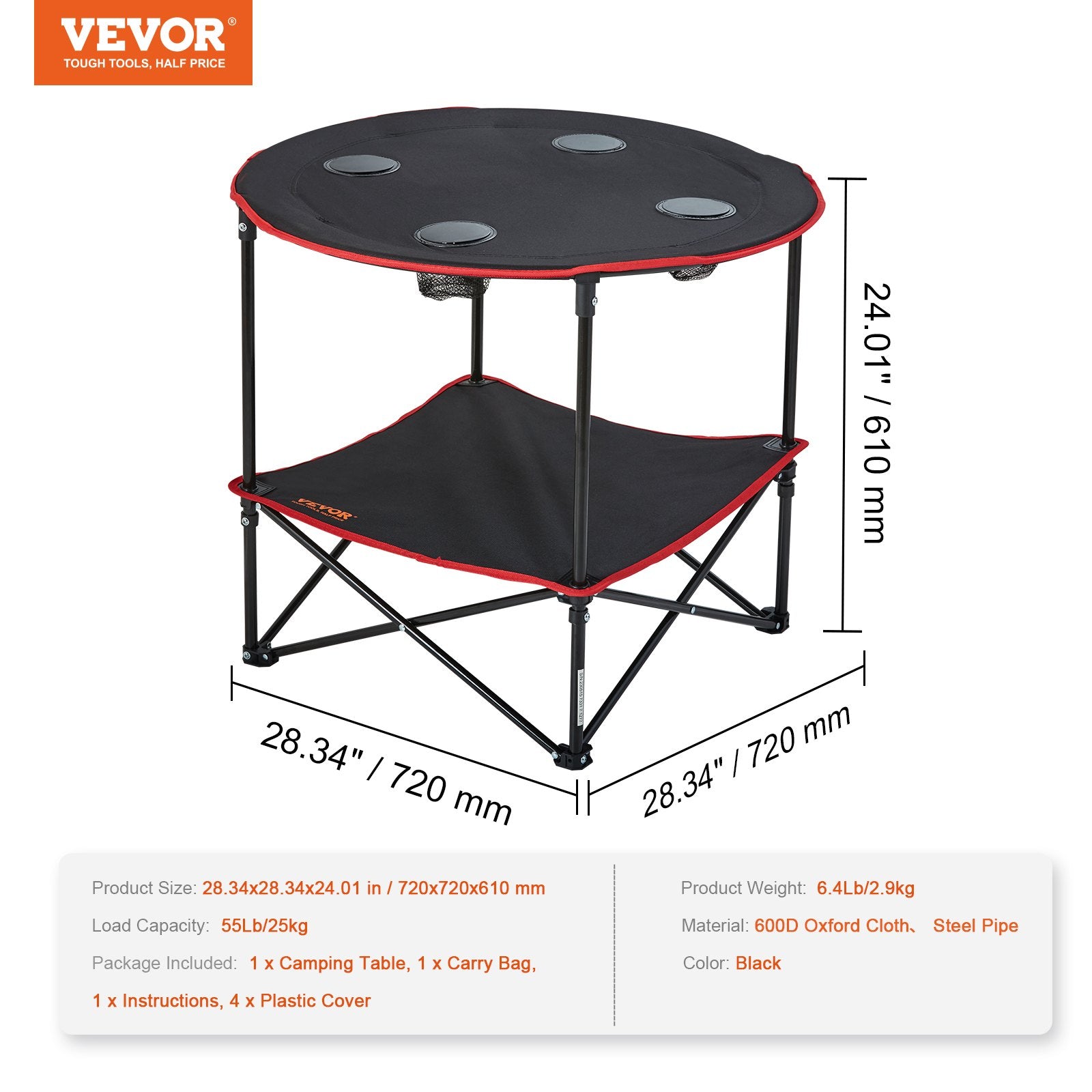 Folding Camping Table 28.3x24" Portable Steel Oxford Fold-Up with Bag