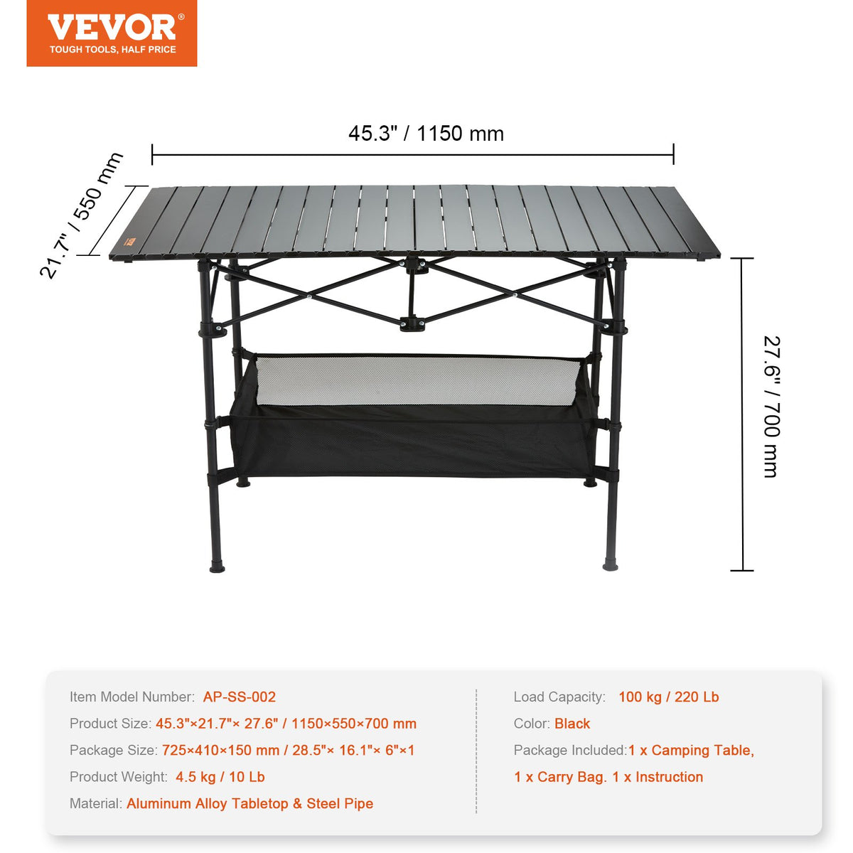 Folding Camping Table 24x16" Portable Lightweight Aluminum Fold-Up Bag