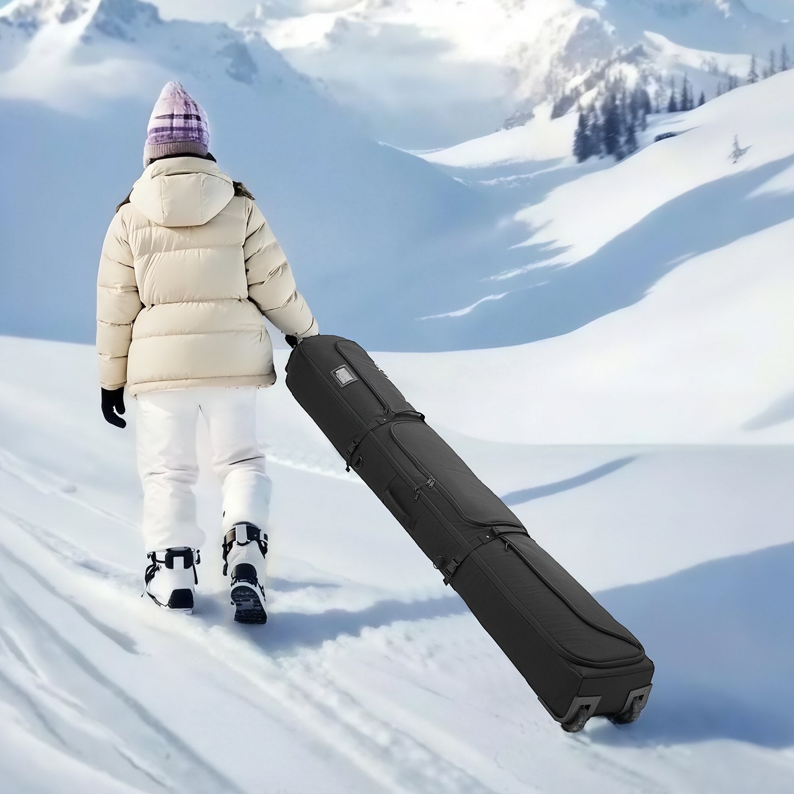 Ski Roller Bag 74.8in 190cm Padded Wheels 600D Waterproof Adjustable Black