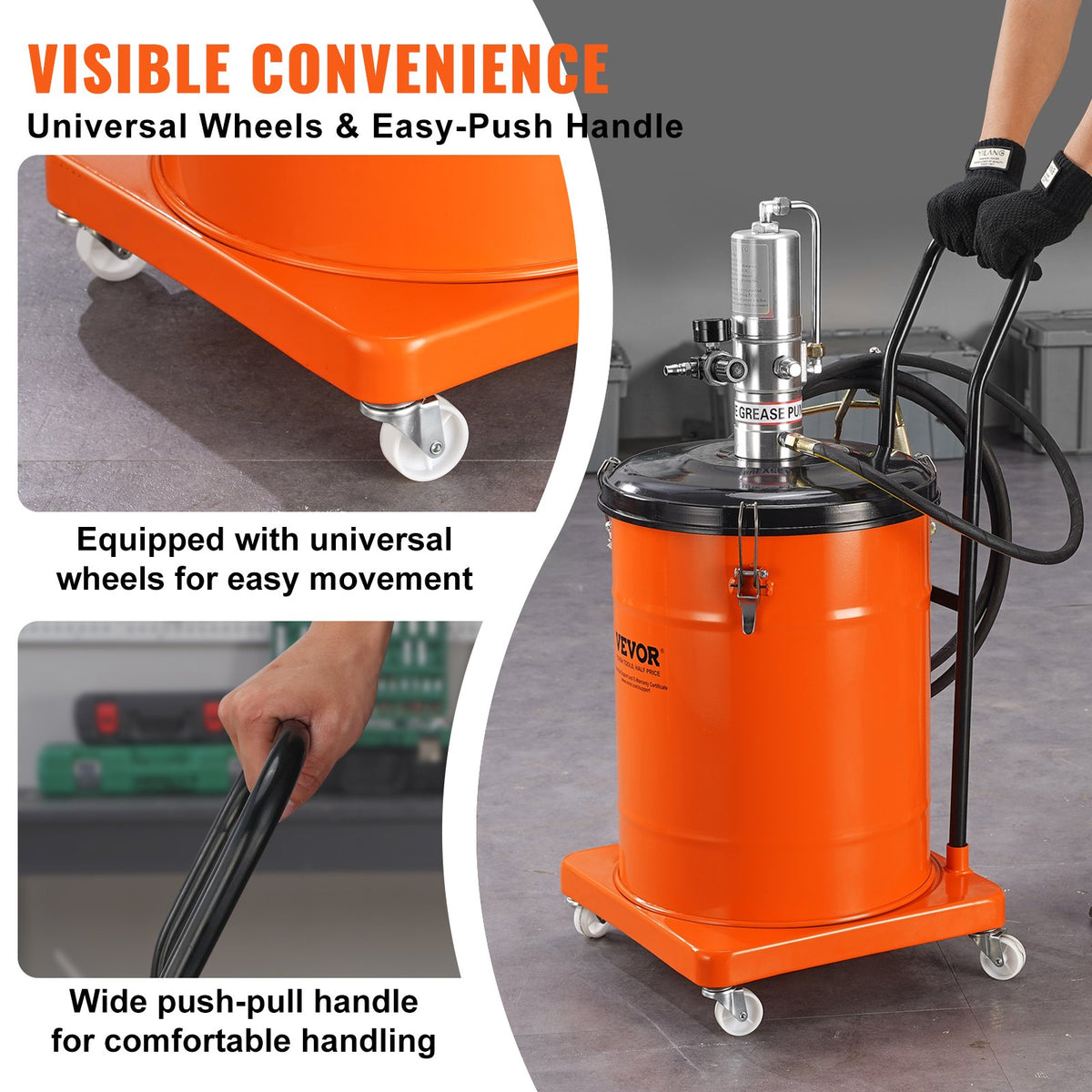 Grease Pump 40L Air Operated with 3.88m Hose Wheels and 50:1 Pressure