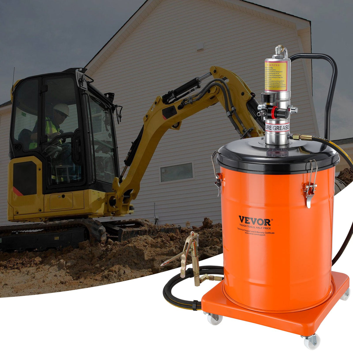 Grease Pump 40L Air Operated with 3.88m Hose Wheels and 50:1 Pressure