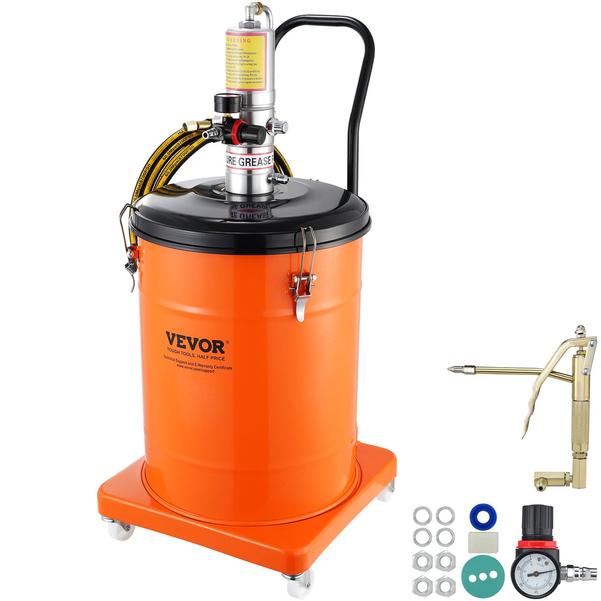 Grease Pump 40L Air Operated with 3.88m Hose Wheels and 50:1 Pressure